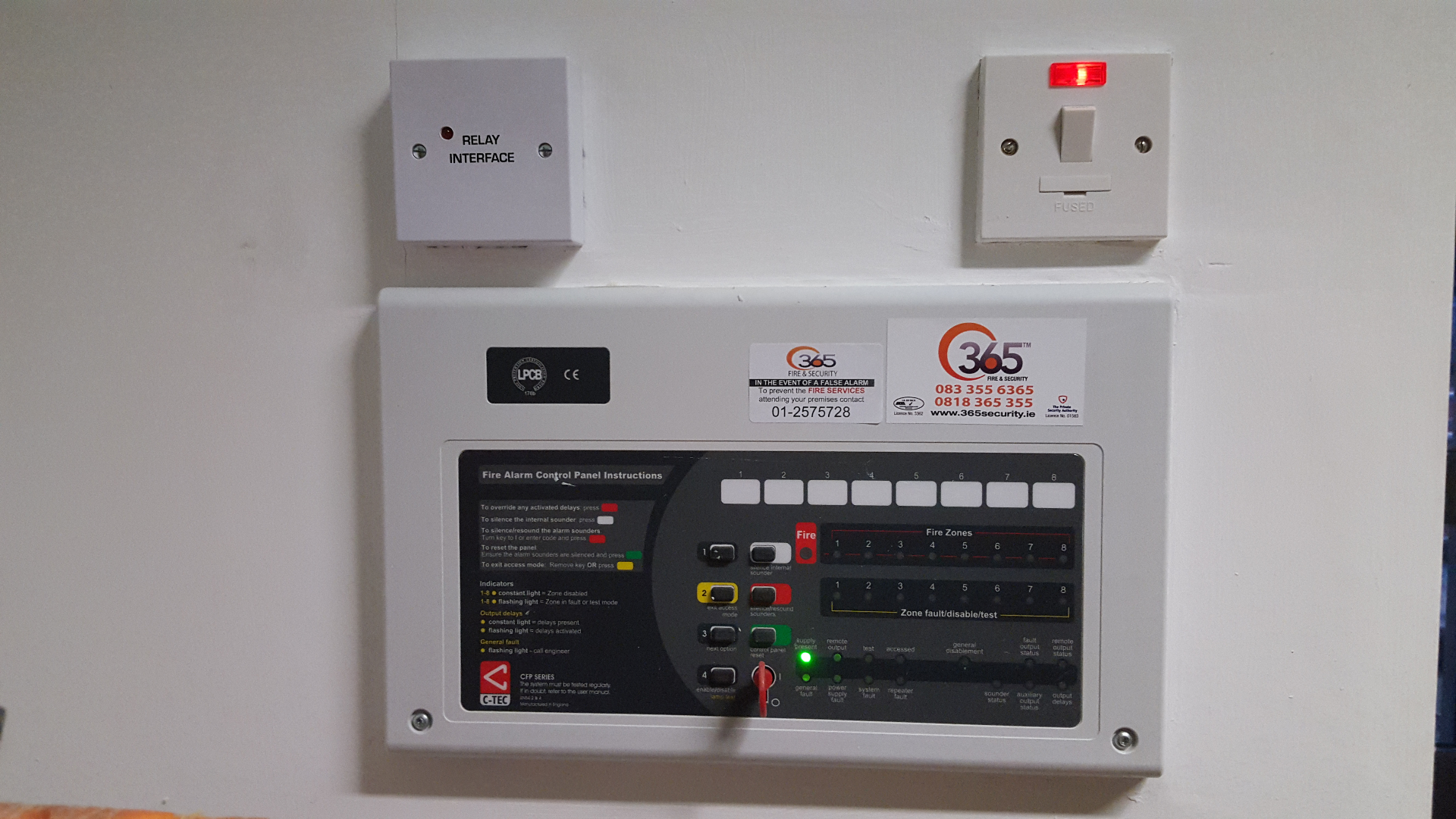 365 Fire & Security C-TEC fire alarm control panel installed