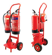 Mobile fire points on wheeled trolleys holding extinguishers